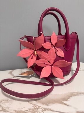 The Wolf Gang Bag Floral Fuchsia Oval Crossbody Bag with Gold Hardware